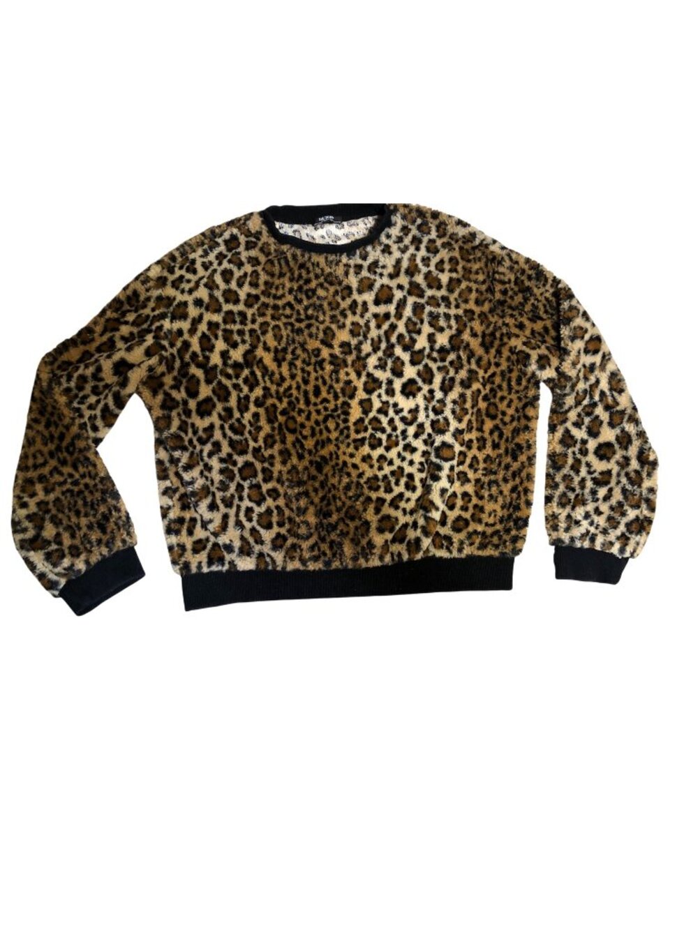 Zara Trafaluc Leopard Print Sweatshirt Womens M Faux Fur Pullover Top Shirt